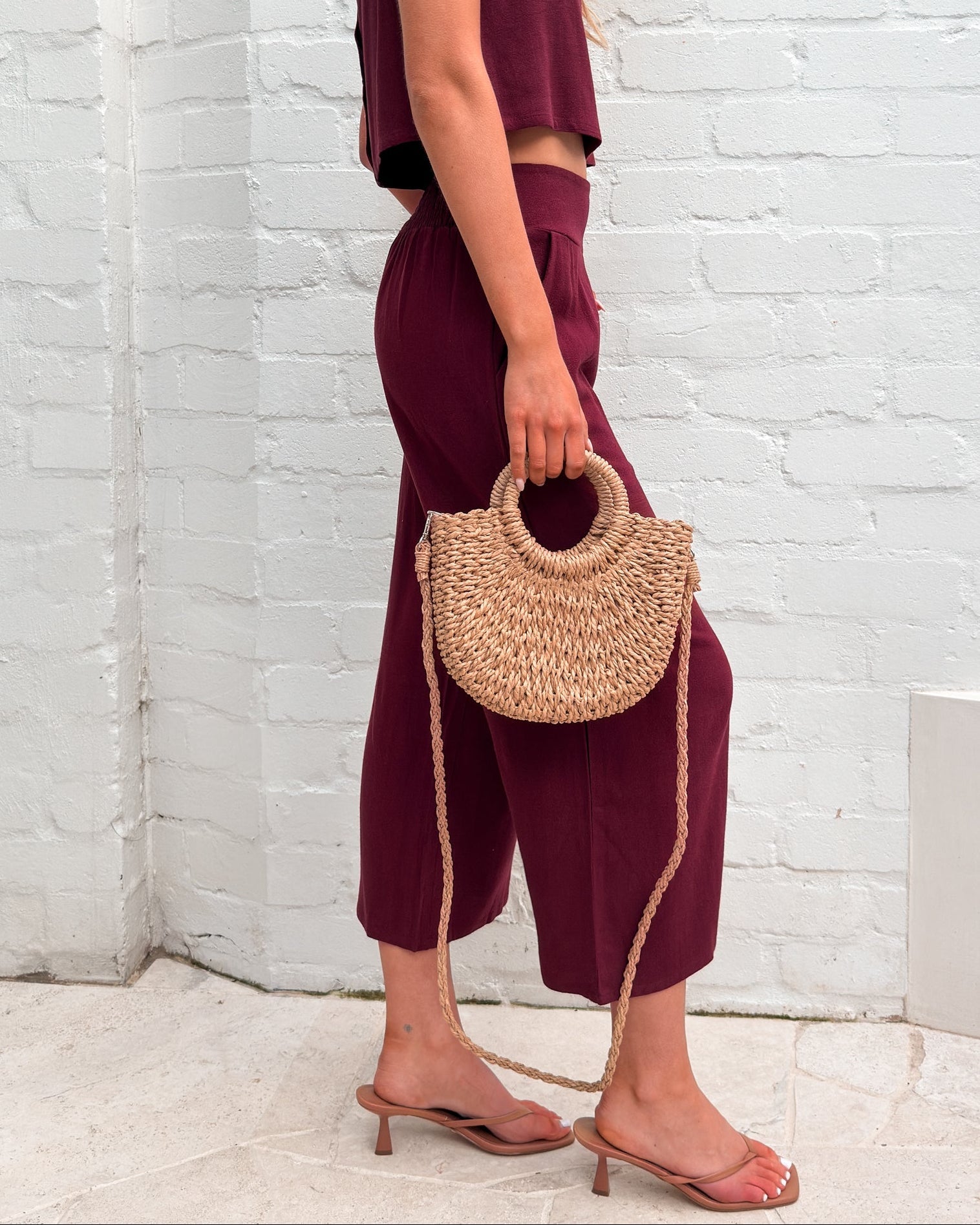Women's wide leg bordeaux linen pants by Esther & Co