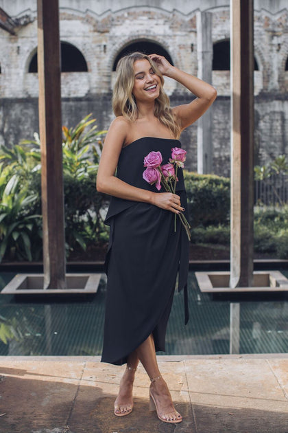 Women's Cocktail Dress, Fleur Strapless Dress - Black