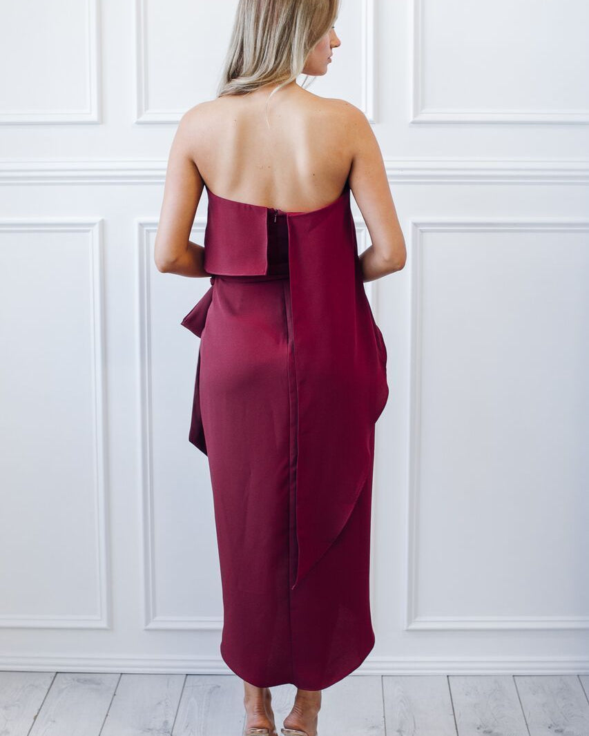 Fleur Strapless Dress - Burgundy-Dresses-Esther Luxe-ESTHER & CO.