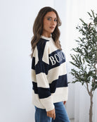 Alisson navy multi striped knit jumper, side view