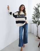 Alisson navy multi striped knit jumper, styled look