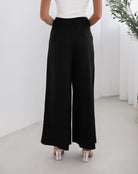 Women's black wide leg linen silk trousers by Esther & Co