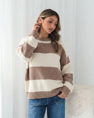 Arliss Knit in Ivory Stripe womens ivory stripe knit jumper close up detail