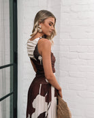 Front view of the Balayage Cream Floral Maxi Dress showing the elegant boat neckline and flowing silhouette