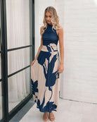 Balayage Dress in Navy Floral navy and cream floral maxi dress side view