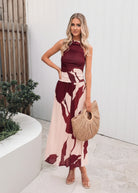Balayage Dress in Wine Floral wine floral print maxi dress full length view