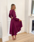 Bryleigh bordeaux formal satin dress, full length