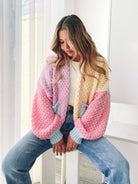 Colline Cardigan in Yellow Multi womens pastel yellow chunky knit cardigan front view