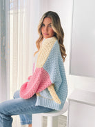 Colline Cardigan in Yellow Multi yellow multi open-front knit cardigan side view