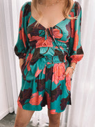 Conell Shorts in Botanical Turquoise botanical floral print shorts side view