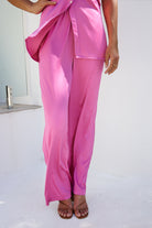 Danelle Pants in Pink blush pink satin straight leg pants side view