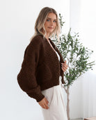 Dorine Cardigan in Coffee coffee brown relaxed knit cardigan with pockets full length