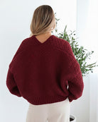 Dorine Cardigan in Wine womens wine knit cardigan back view