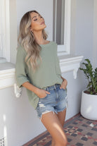 Evandra sage knit top, styled view