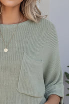 Evandra sage knit top, back view