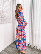 Women's cobalt blue floral print A-line midaxi dress by Esther & Co