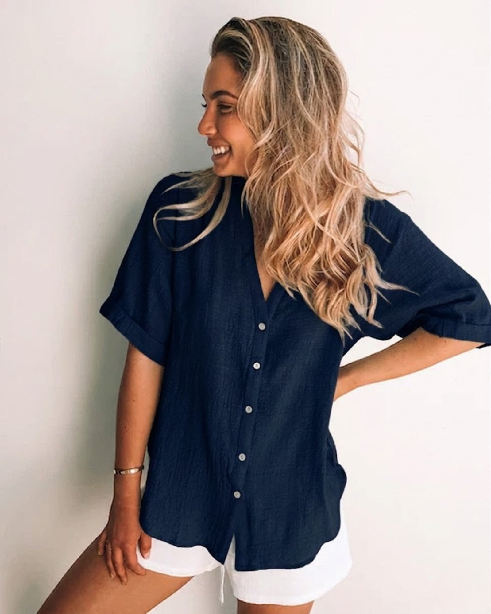 Fraise Top in Navy womens relaxed linen blouse in navy front view