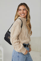 Hadi Knit in Beige neutral beige women's knit jumper full length view