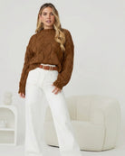 Hadi Knit in Cinnamon womens earthy cinnamon cable knit jumper back view