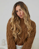 Hadi Knit in Cinnamon womens cable knit jumper in warm cinnamon front view