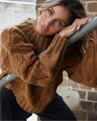 Hadi Knit in Cinnamon cinnamon cable knit women's jumper full length view