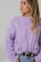 Full length view of the Hadi Knit in Lilac by Esther and Co showing the beautiful cool-toned lilac colour and relaxed fit