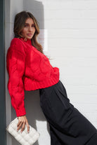 Hadi red relaxed knit jumper, detail view