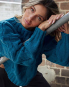 Hadi Knit in Teal womens jewel-toned teal knit jumper styled for brunch