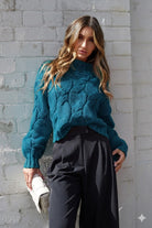 Hadi Knit in Teal womens teal cable knit jumper styled look