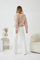 Harvie Knit in Cappuccino cappuccino bishop sleeve wool blend jumper