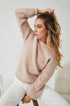 Harvie Knit in Cappuccino womens cappuccino jumper close up cuff detail