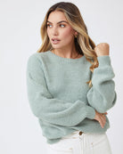 Harvie Knit in Sage womens wool blend jumper in sage front view
