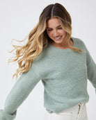 Harvie Knit in Sage sage wool blend knit jumper side view
