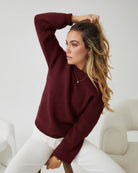 Harvie Knit in Wine deep wine wool blend knit jumper side view