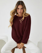 Harvie Knit in Wine womens wine knit jumper styled outfit