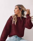 Harvie Knit in Wine womens wool blend jumper in deep wine front view