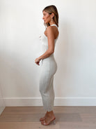 Women's khaki knit bodycon dress with asymmetrical neckline by Esther & Co