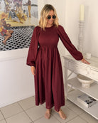 Iolana wine long sleeve midi dress, alternate view