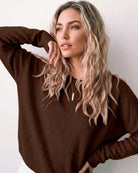 Joansy Knit in Chocolate chocolate acrylic wool blend knit full length view