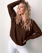Joansy Knit in Chocolate womens deep chocolate ribbed knit back view