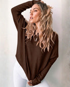 Joansy Knit in Chocolate womens ribbed knit jumper in chocolate front view