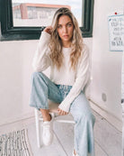 Joansy Knit in White womens ribbed knit jumper in crisp white front view