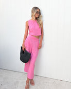 Lighthouse candy spot wide-leg linen pants, detail view