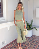 Lighthouse Pants in Sage womens wide leg linen pants in sage front view