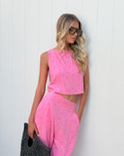 Lizzo candy spot linen crop top, detail view