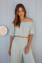 Women's soft sage green crop top by Esther & Co