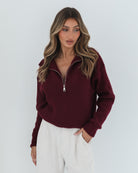 Merete Knit in Bordeaux deep bordeaux high collar knit side view