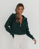 Merete Knit in Dark Green dark green high collar knit side view