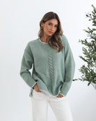 Nasheia sage wool blend knit jumper, detail view
