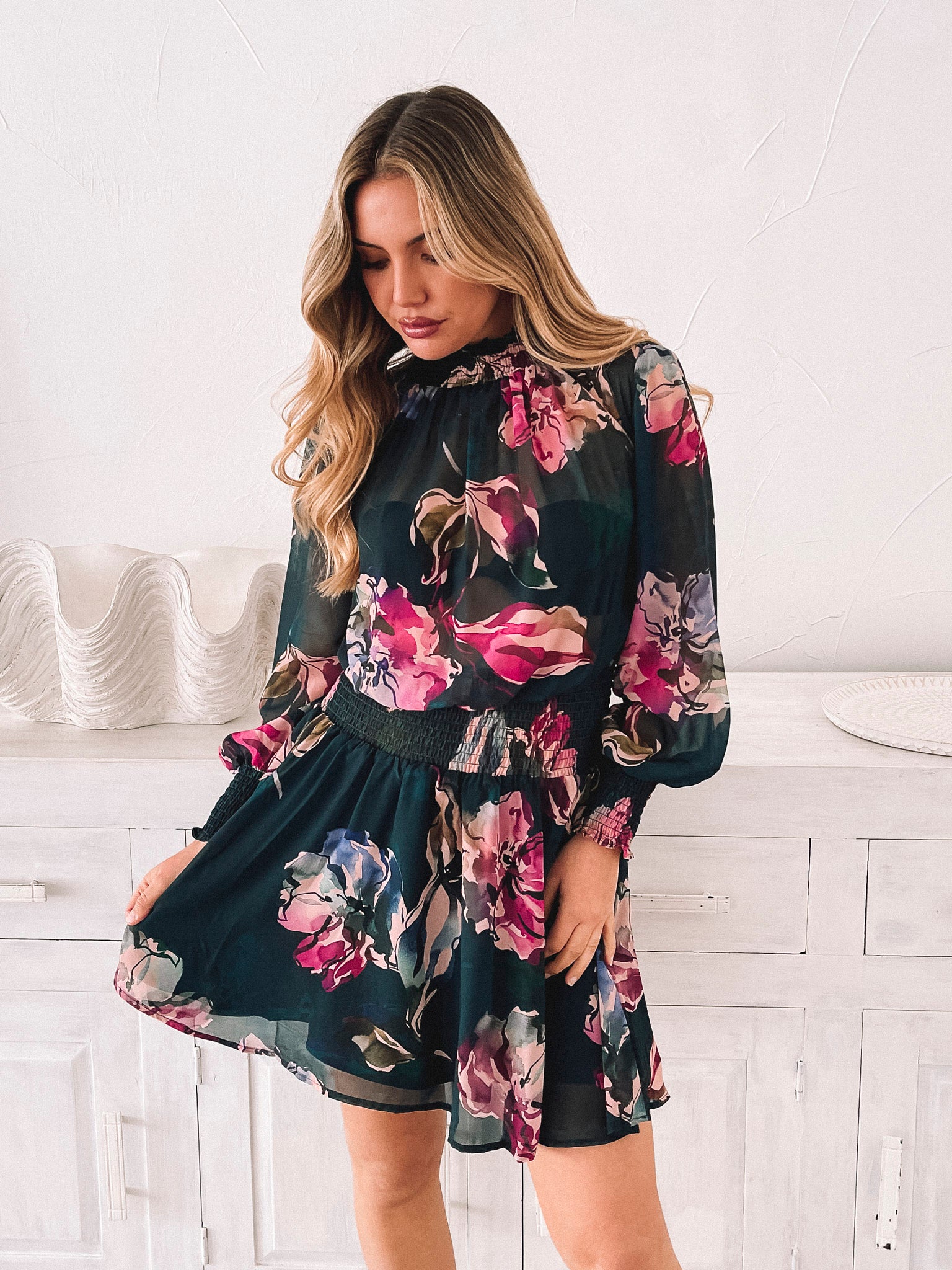 Black long sleeve wedding guest dress online
